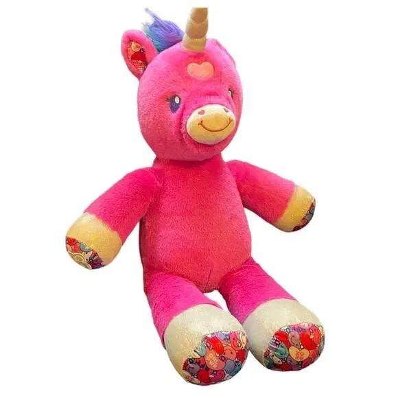 BUILD A BEAR Candy Hearts Pink Valentine Unicorn 19" Stuffed Plush Rainbow hair - Picture 2 of 11